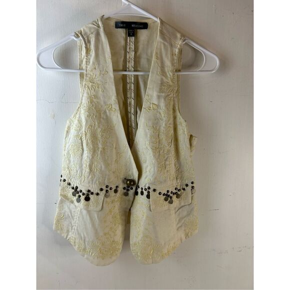 True Meaning Linen M Vest Studs Cream Gray - Picture 2 of 9